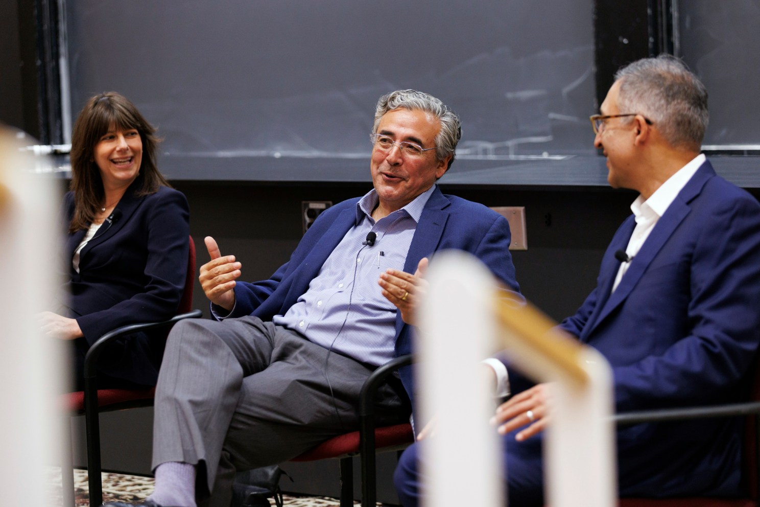 Elizabeth Prelogar (from left), Noel Francisco, and Neal Katyal at Science Center Lecture Hall.