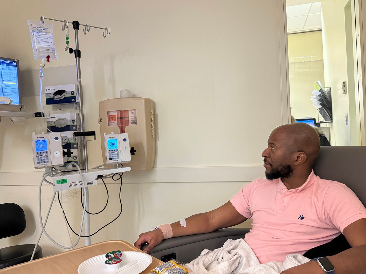 Terence Blue receives gene therapy for hemophilia B at Brigham and Women's Hospital.